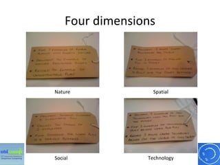 Four dimensions Nature Social Spatial Technology 