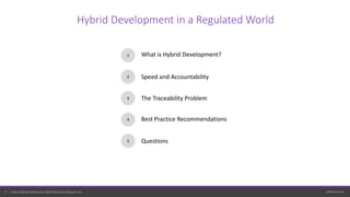 perforce.com3 | Helix ALM by Perforce © 2020 Perforce Software, Inc.
1
2
3
4
5
What is Hybrid Development?
Speed and Accountability
The Traceability Problem
Best Practice Recommendations
Questions
Hybrid Development in a Regulated World
 