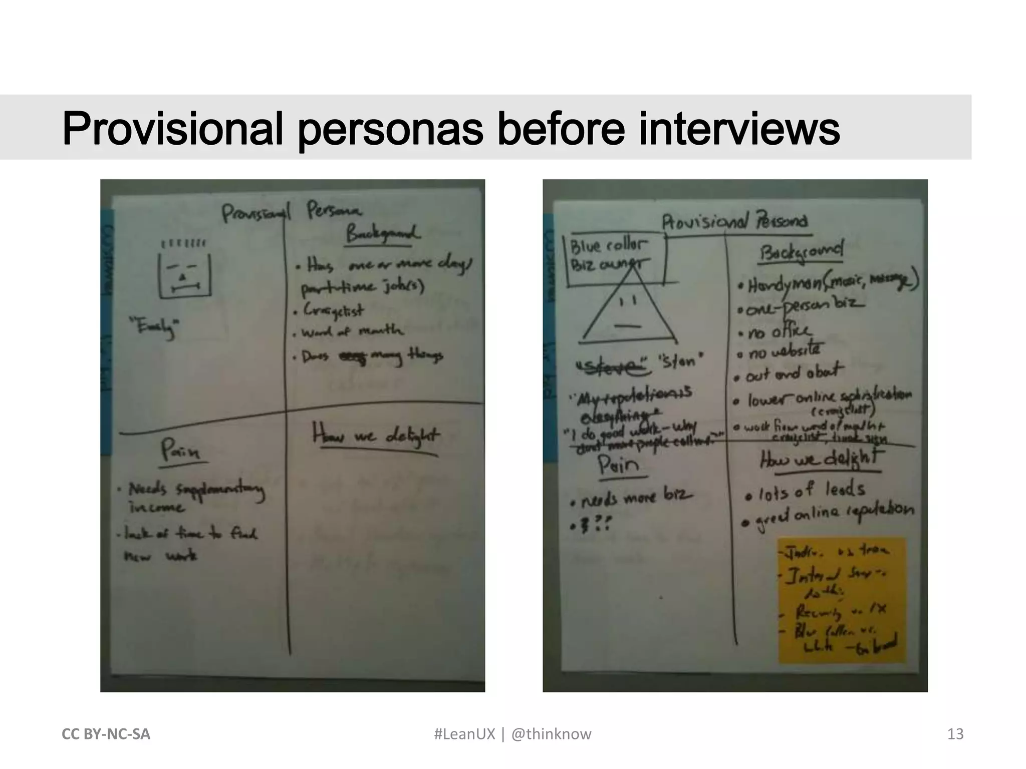 13CC BY-NC-SA #LeanUX | @thinknow	Provisional personas before interviews