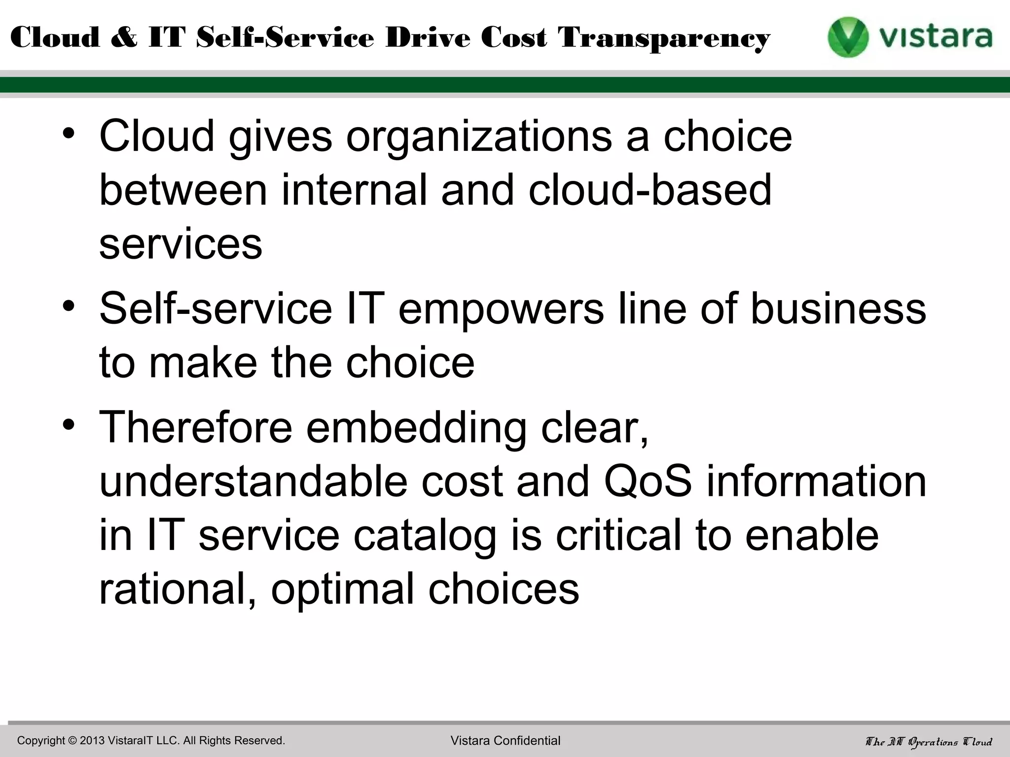 • Cost comparisons with public cloud services:
apples to apples?
– Security
– Availability
– Compliance
• Service quality comparisons with best-of-breed
consumer IT services
Pressures on IT Organizations
 