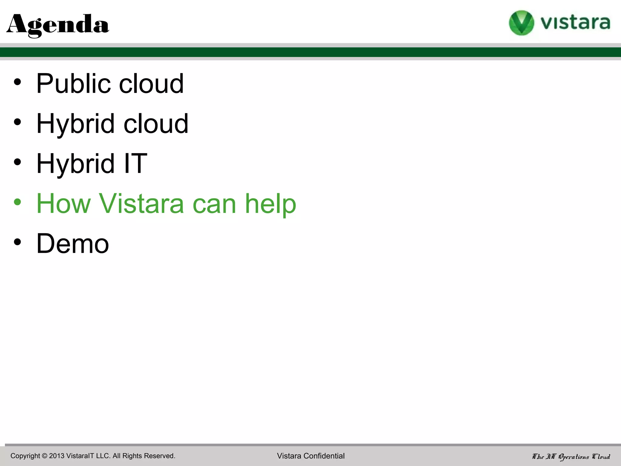 Additional metrics to consider for cloud services
• Agility: Can IT service respond in real-time to
changes in demand & business needs?
• Elasticity: How much can service’s capacity
scale upward and downward to match demand?
• Continuity: Maximum time between interruptions
• Consistency: Can variations in service levels be
reduced?
Source: Tapati Bandopadhyay, Gartner Inc., “Business-Aligned Metrics for IT Services in Cloud:
Returns on Agility, Elasticity, Continuity and Consistency,” 10 January 2012
 