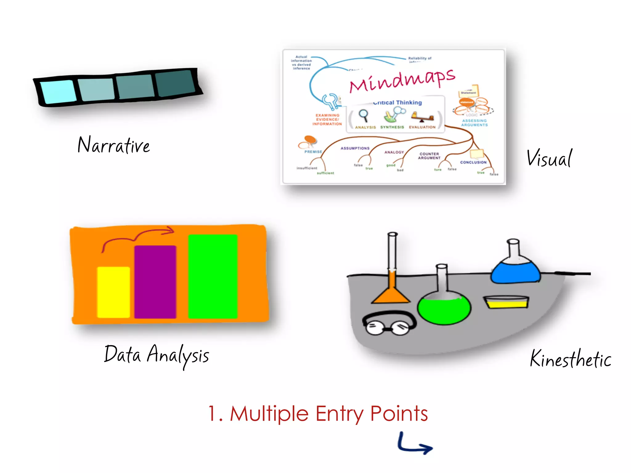 Narrative
                                          Visual




   Data Analysis                          Kinesthetic

               1. Multiple Entry Points
 