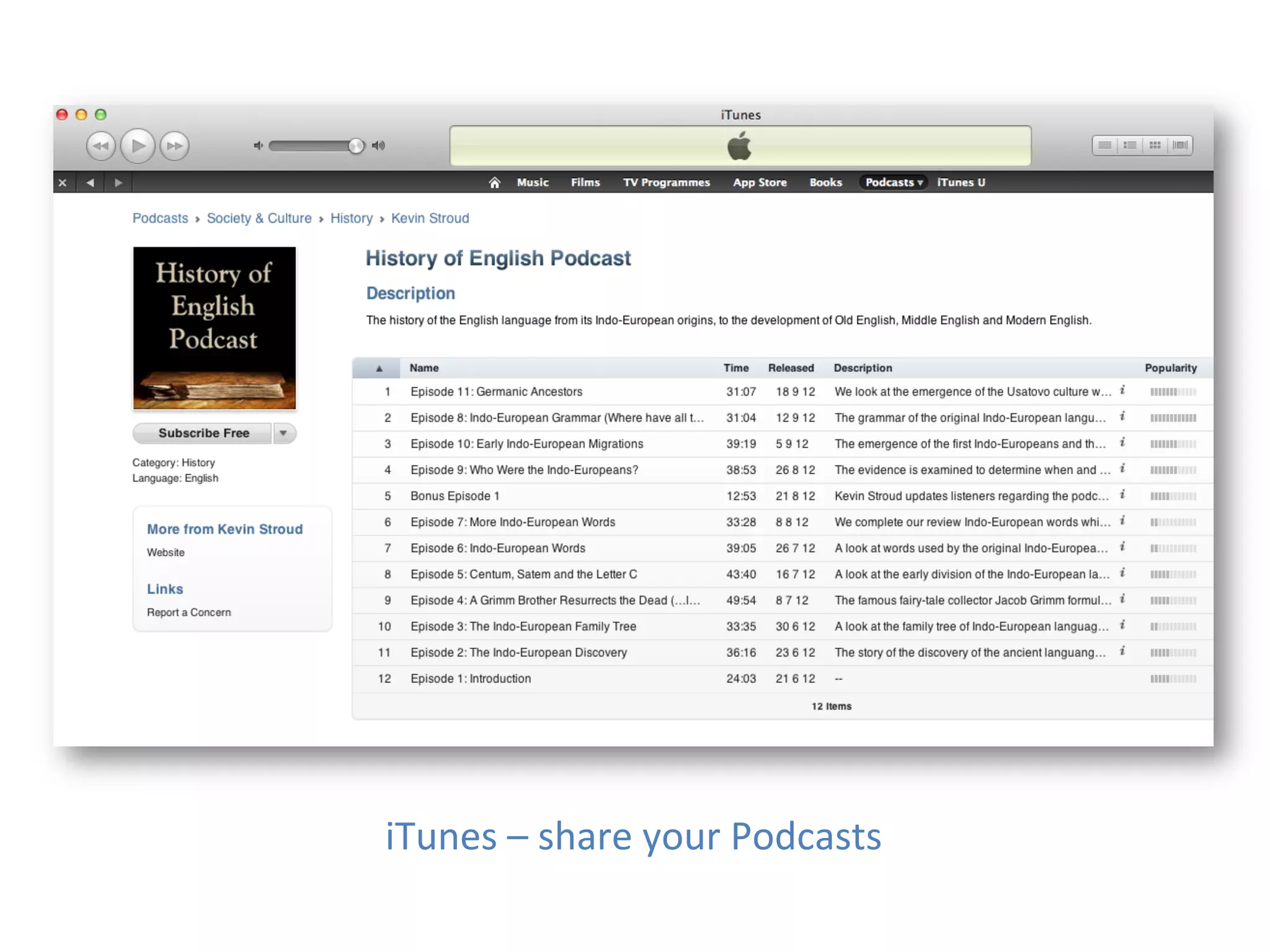 iTunes	
  –	
  share	
  your	
  Podcasts	
  
 