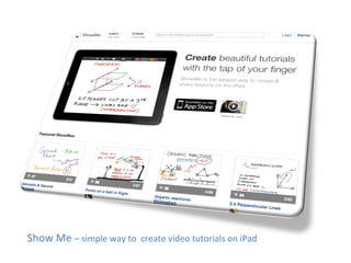 Show	
  Me	
  –	
  simple	
  way	
  to	
  	
  create	
  video	
  tutorials	
  on	
  iPad	
  
 