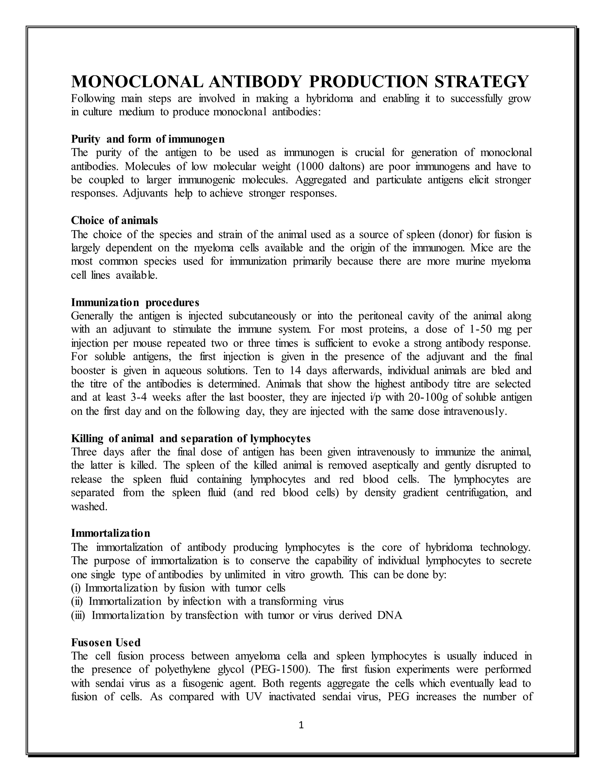 MONOCLONAL ANTIBODY PRODUCTION STRATEGY | DOCX