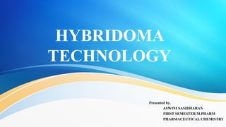 HYBRIDOMA
TECHNOLOGY
Presented by,
ASWINI SASIDHARAN
FIRST SEMESTER M.PHARM
PHARMACEUTICAL CHEMISTRY
 