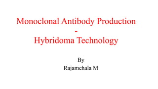 Monoclonal Antibody Production
-
Hybridoma Technology
By
Rajamehala M
 