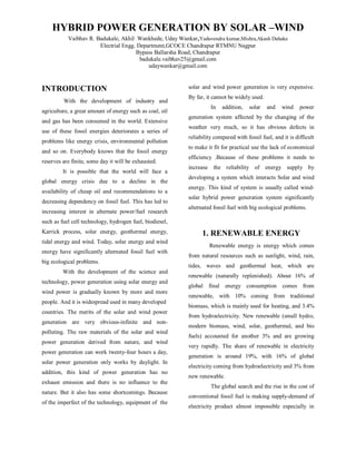 Hybrid power generation by solar –wind | PDF