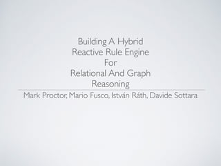 Building A Hybrid
Reactive Rule Engine
For
Relational And Graph
Reasoning
Mark Proctor, Mario Fusco, István Ráth, Davide Sottara
 