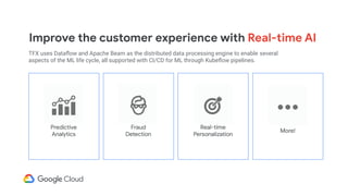 Improve the customer experience with Real-time AI
TFX uses Dataﬂow and Apache Beam as the distributed data processing engi...