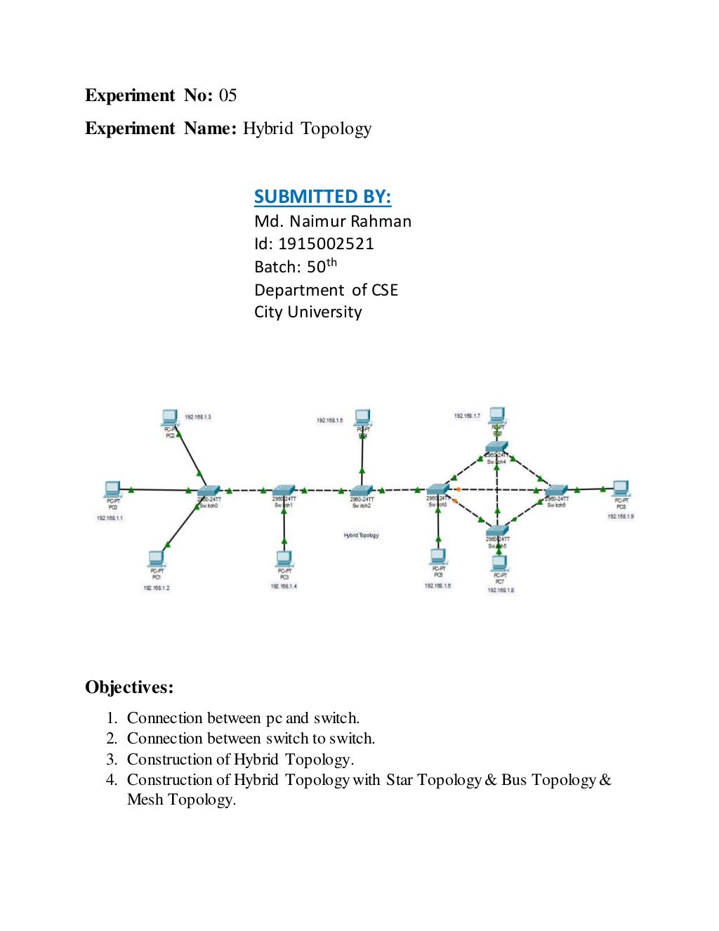 Hybrid Topology Design in Cisco Packet Tracer