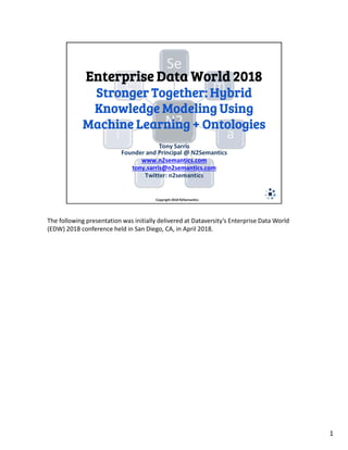 The following presentation was initially delivered at Dataversity’s Enterprise Data World
(EDW) 2018 conference held in San Diego, CA, in April 2018.(EDW) 2018 conference held in San Diego, CA, in April 2018.
1
 