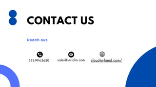 Reach out.
CONTACT US
sales@serialio.com
512-994-3630 cloud-in-hand.com/
 