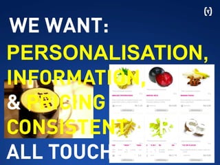 ZipWhip mix my muesli
WE WANT:
PERSONALISATION,
INFORMATION,
& PRICING
CONSISTENT ACROSS
ALL TOUCHPOINTS
 
