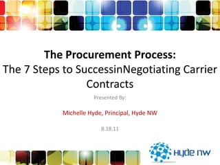 The Procurement Process:
The 7 Steps to SuccessinNegotiating Carrier
                 Contracts
                      Presented By:

            Michelle Hyde, Principal, Hyde NW

                         8.18.11
 