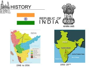 HISTORY
REPUBLIC OF

INDIA

1948 to 1956

1956 -20**

 