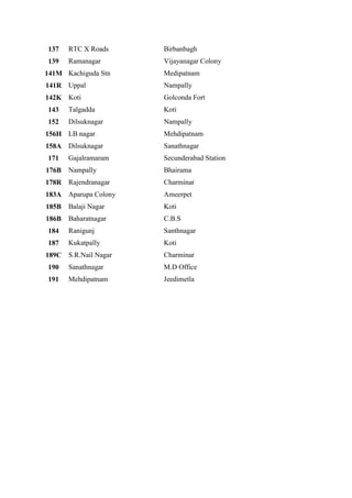Hyderabad city bus numbers | DOCX