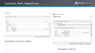All contents © MuleSoft Inc. 14
Connect With Salesforce
Connector V 10.1.0
Connector V 9.7.10 or earlier
 