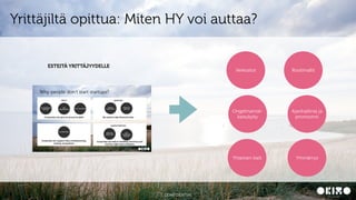 CONFIDENTIAL13
Yrittäjiltä opittua: Miten HY voi auttaa?
Verkostot Roolimallit
Ongelmanrat-
kaisukyky
Yhteinen kieli Ymmärrys
Ajanhallinta ja
priorisointi
ESTEITÄ YRITTÄJYYDELLE
 
