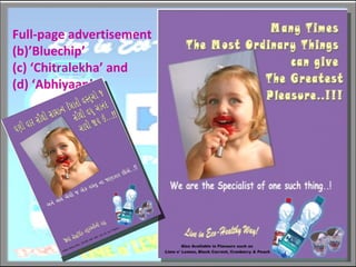 Full-page advertisement (b)’Bluechip’  (c) ‘Chitralekha’ and  (d) ‘Abhiyaan’ 