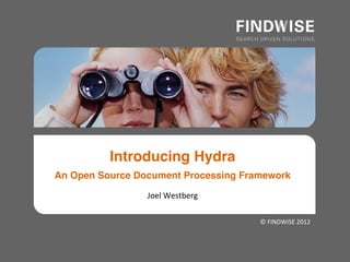 Introducing Hydra !
An Open Source Document Processing Framework!

                 Joel	
  Westberg	
  

                                        ©	
  FINDWISE	
  2012	
  
 