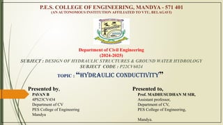 HYDRAULIC CONDUCTIVITY OF SOIL GROUND WATER | PPTX
