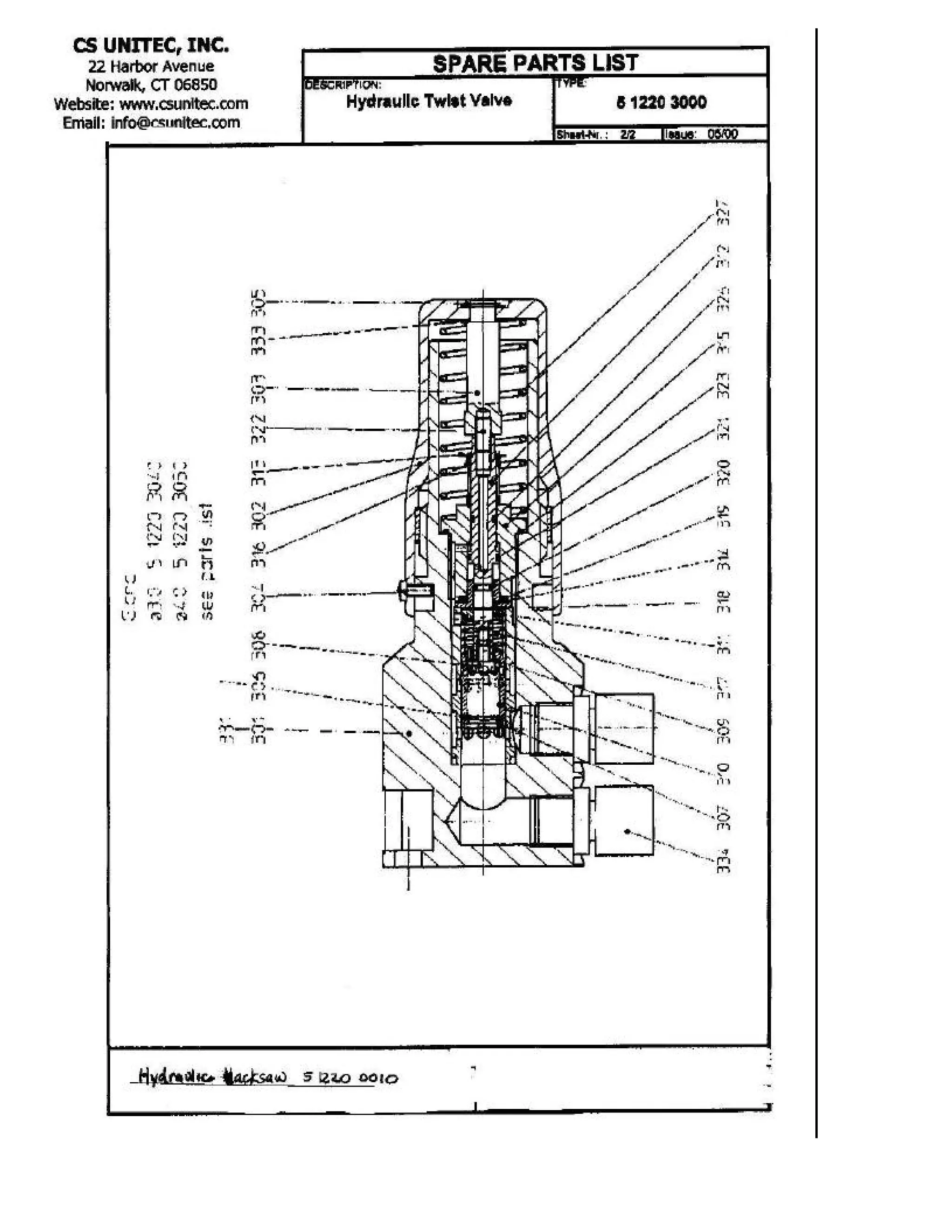 CS Unitec Hydraulic Hacksaw Schematic: 5 1220 0010 | PDF