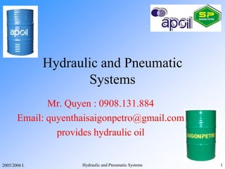 2005/2006 I. Hydraulic and Pneumatic Systems 1
Hydraulic and Pneumatic
Systems
Mr. Quyen : 0908.131.884
Email: quyenthaisaigonpetro@gmail.com
provides hydraulic oil
 