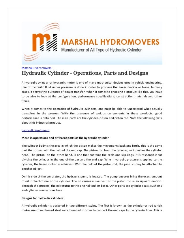 Hydraulic Cylinder Operations, Parts and Designs