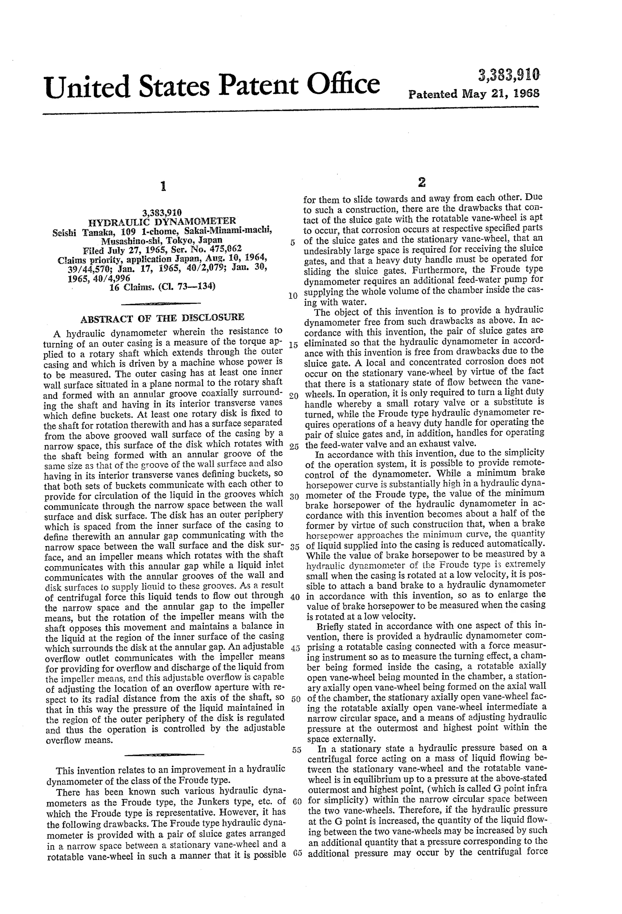 Hydraulic dynamometer
