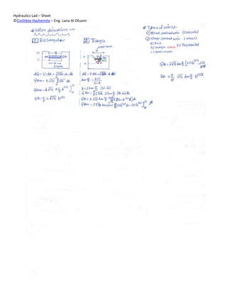 Hydraulics Lad – Sheet
©Civilittee Hashemite – Eng. Lana Al Otuom

 