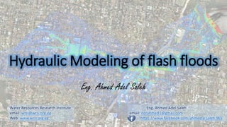 Hydraulic Modeling of flash floods
Eng. Ahmed Adel Saleh
Water Resources Research Institute
email: wrri@wrri.org.eg
Web: www.wrri.org.eg
Eng. Ahmed Adel Saleh
email: norahmed1@gmail.com
F.B. : https://www.facebook.com/ahmed.a.saleh.965
 