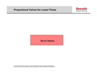 Proportional Valves for Lower Flows




                                                                        Servo Valves




© All rights reserved by Bosch Rexroth AG, even and especially in cases of proprietary rights applications.
We also retain sole power of disposal, including all rights relating to copying, transmission and dissemination.
 