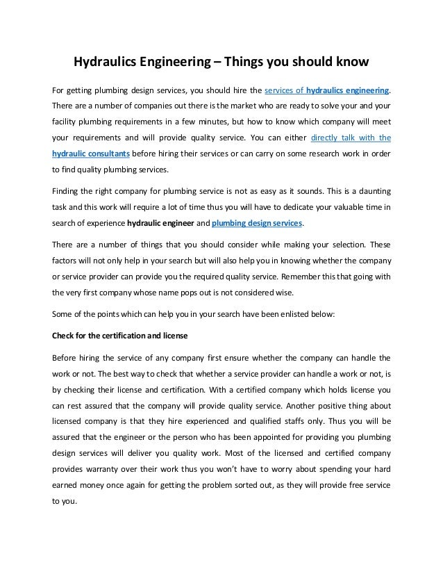 Hydraulics engineering things you should know