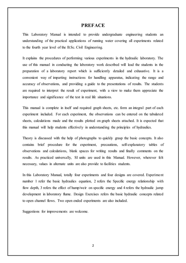 Engineering Hydraulics lab manual PDF