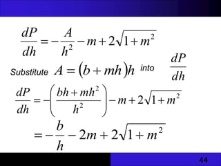 44
2
2
1
2 m
m
h
A
dh
dP





Substitute  h
mh
b
A 
 into
dh
dP
2
2
2
1
2 m
m
h
mh
bh
dh
dP










 


2
1
2
2 m
m
h
b





 
