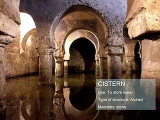 CISTERN Use: To store water Type of structure: Arched Materials: stone 