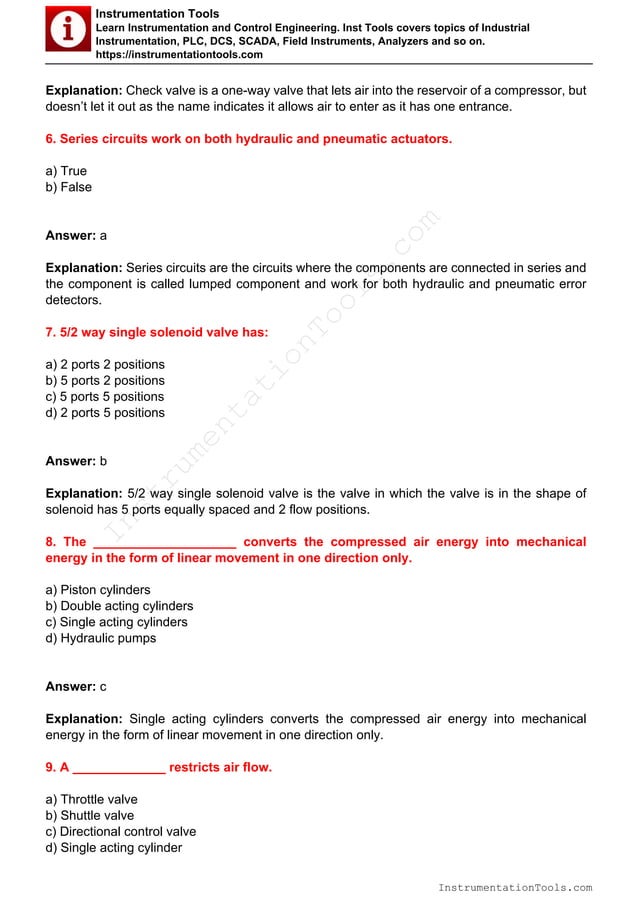 Hydraulic system MCQ