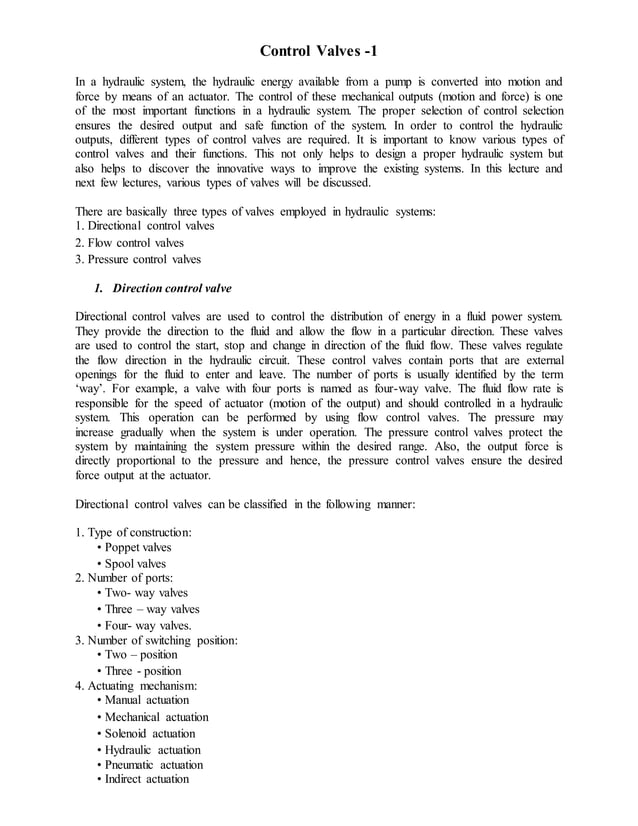 Hydraulic systems report