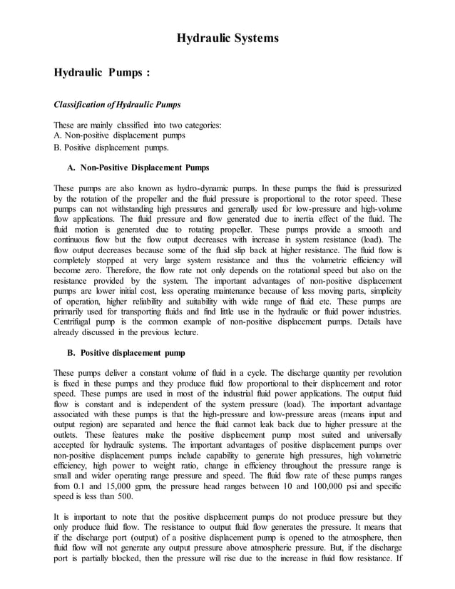 Hydraulic systems report