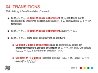 02. CHANGEMENT DE PENTE
17.04.16
Diminution de la pente de fond
147
Remous  (ou  )
Remous  (ou  )
Remous  (ou  ) et ressaut Ressaut et remous  (ou  )
 
