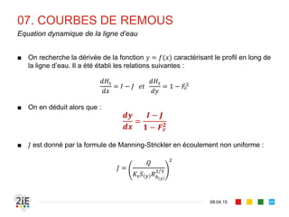 07. COURBES DE REMOUS
17.04.16
Courbes en canal de classe F (ou M)
88
Courbes de remous en canal à pente faible (type F ou M)
 
