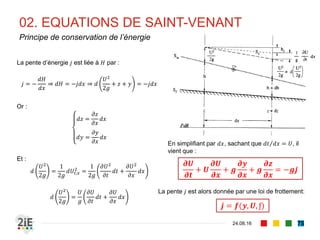 08. OUVRAGES OBLIQUES
04.09.16
Influence de l’implantation d’ouvrages obliques
75
L’implantation d’ouvrages obliques (épis, quais) peut avoir
divers types de conséquences
■ Tout ouvrage oblique vers l’aval provoque un rejet du
courant vers la berge, qui peut en aggraver les risques
d’affouillement et d’érosion
■ Tout ouvrage orienté vers l’amont favorisera le rejet du
courant vers l’axe de la rivière, avec un déplacement en
conséquent des risques d’affouillement si la tête fait
obstacle
Epis en rochers
Ouvrage orienté vers l’amontOuvrage orienté vers l’aval
Quai
 