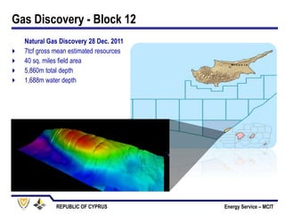 REPUBLIC OF CYPRUS Energy Service – MCIT
Gas Discovery - Block 12
Natural Gas Discovery 28 Dec. 2011
 7tcf gross mean est...