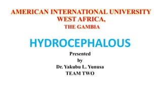 HYDROCEPHALOUS
Presented
by
Dr. Yakubu L. Yunusa
TEAM TWO
 