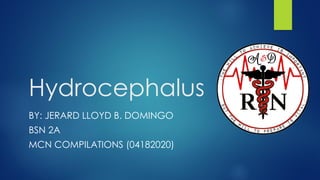Hydrocephalus
BY: JERARD LLOYD B. DOMINGO
BSN 2A
MCN COMPILATIONS (04182020)
 