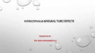 HYDROCEPHALUS &NEURAL TUBE DEFECTS
PRESENTEDBY :
DIR. MONAMOHAMMEDALI
1
 