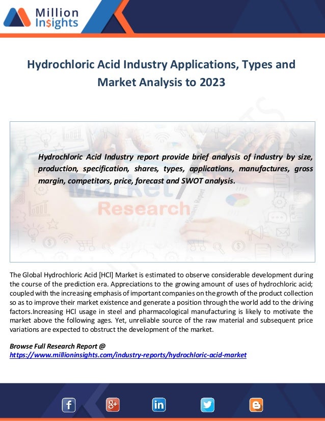 Hydrochloric acid industry applications, types and market analysis to 2023