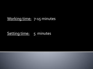 Working time: 7-15 minutes
Setting time: 5 minutes
 
