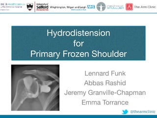 @thearmclinic
Hydrodistension

for

Primary Frozen Shoulder
Lennard Funk

Abbas Rashid

Jeremy Granville-Chapman

Emma Torrance
 